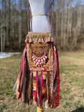 Load image into Gallery viewer, Pink Gold and Red Fringe Purse, Ultimate Boho Purse, Festival Fringe Bag, Hippie Handbag, Boho Chic Crossbody Messenger, Embellished purse