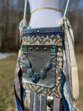 Load image into Gallery viewer, Psychedelic Teal Green Fringe Purse, Ultimate GYPSY Purse, Festival Fringe Bag, Hippie Handbag, Crossbody Messenger, Embellished purse