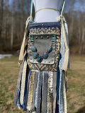 Load image into Gallery viewer, Psychedelic Teal Green Fringe Purse, Ultimate GYPSY Purse, Festival Fringe Bag, Hippie Handbag, Crossbody Messenger, Embellished purse
