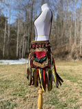 Load image into Gallery viewer, Funky Red Green and Gold Fringe Purse, Ultimate Goddess Purse, Festival Fringe Bag, Hippie Handbag, Boho Chic Embellished purse