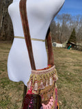 Load image into Gallery viewer, Pink Gold and Red Fringe Purse, Ultimate Boho Purse, Festival Fringe Bag, Hippie Handbag, Boho Chic Crossbody Messenger, Embellished purse