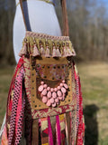 Load image into Gallery viewer, Pink Gold and Red Fringe Purse, Ultimate Boho Purse, Festival Fringe Bag, Hippie Handbag, Boho Chic Crossbody Messenger, Embellished purse