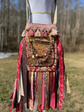 Load image into Gallery viewer, Stylish Pink and Gold Fringe Purse - Festival Ready Boho Bag with Embellishments
