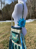 Load image into Gallery viewer, Water Goddess Fringe Purse, Blue and Green Festival Hippie Handbag with Sparkling Embellishments and Boho Vibes.