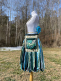 Load image into Gallery viewer, Water Goddess Fringe Purse, Blue and Green Festival Hippie Handbag with Sparkling Embellishments and Boho Vibes.