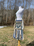 Load image into Gallery viewer, Psychedelic Teal Green Fringe Purse, Ultimate GYPSY Purse, Festival Fringe Bag, Hippie Handbag, Crossbody Messenger, Embellished purse