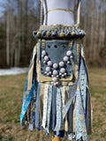 Load image into Gallery viewer, Earthy Blue Goddess Bag, Ultimate Festival Fringe Bag, A Hippie Handbag with Boho Chic Embellishments.