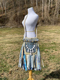 Load image into Gallery viewer, Earthy Blue Goddess Bag, Ultimate Festival Fringe Bag, A Hippie Handbag with Boho Chic Embellishments.
