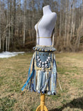 Load image into Gallery viewer, Earthy Blue Goddess Bag, Ultimate Festival Fringe Bag, A Hippie Handbag with Boho Chic Embellishments.
