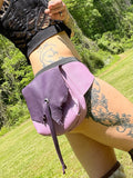 Load image into Gallery viewer, Handmade Purple Leather Pocket Belt - Viking Style Utility Belt for Burning Man, Thigh Bag Hip Pouch