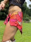 Load image into Gallery viewer, POMONA, Bright Peach Orange Skirt, Leather Utility Belt, Burning Man Skirt, Patchwork, Rave Costume, Viking Belt