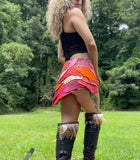 Load image into Gallery viewer, POMONA, Bright Peach Orange Skirt, Leather Utility Belt, Burning Man Skirt, Patchwork, Rave Costume, Viking Belt