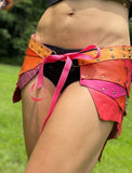 Load image into Gallery viewer, POMONA, Bright Peach Orange Skirt, Leather Utility Belt, Burning Man Skirt, Patchwork, Rave Costume, Viking Belt