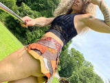 Load image into Gallery viewer, IN THE EARTH, Earthy Brown Leather Skirt, Leather Utility Belt, Burning Man Skirt, Steampunk costume, Rave Costume, Viking Belt