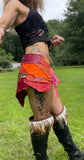 Load image into Gallery viewer, POMONA, Bright Peach Orange Skirt, Leather Utility Belt, Burning Man Skirt, Patchwork, Rave Costume, Viking Belt