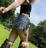 Load image into Gallery viewer, AZURITE, Steampunk meets Viking: Blue Leather Patchwork Skirt with Utility Belt - Perfect for Burning Man &amp; Costumes!