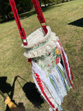Load image into Gallery viewer, Red and Green Lace Fringe Purse, Festival Fringe Bag, Hippie Handbag, Boho Crossbody Embellished purse
