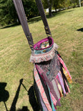 Load image into Gallery viewer, Funky Purple Fringe Purse, Festival Fringe Bag, Hippie Handbag, Boho Chic Crossbody Messenger, Embellished purse