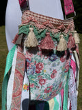 Load image into Gallery viewer, Mint green and Pink Fringe Purse, Festival Fringe Bag, Hippie Handbag, Boho Chic Crossbody Messenger, Embellished purse