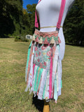 Load image into Gallery viewer, Mint green and Pink Fringe Purse, Festival Fringe Bag, Hippie Handbag, Boho Chic Crossbody Messenger, Embellished purse