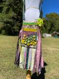 Load image into Gallery viewer, Funky Green and Purple Butterfly Fringe Purse, Ultimate Festival Fringe Bag with bright jeweled embellishments.