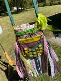 Load image into Gallery viewer, Funky Green and Purple Butterfly Fringe Purse, Ultimate Festival Fringe Bag with bright jeweled embellishments.