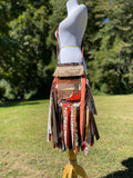 Load image into Gallery viewer, Earthy Fall Colored Fringe Purse, Festival Bag, Hippie Handbag, Boho Chic Crossbody Messenger, Embellished purse