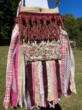 Load image into Gallery viewer, Pink and Maroon Flower Fringe Purse, Festival Fringe Bag, Hippie Handbag, Boho Chic Crossbody Messenger, Embellished purse
