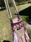 Load image into Gallery viewer, Pink Flower Fringe Purse, Festival Fringe Bag, Hippie Handbag, Boho Chic Embellished purse