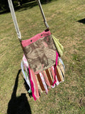 Load image into Gallery viewer, Pink and Green Fringe Purse, Simple Festival Fringe Bag, Hippie Handbag, Boho Chic Crossbody Embellished purse