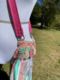 Load image into Gallery viewer, Mint green and Pink Fringe Purse, Festival Fringe Bag, Hippie Handbag, Boho Chic Crossbody Messenger, Embellished purse