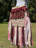 Load image into Gallery viewer, Pink and Maroon Flower Fringe Purse, Festival Fringe Bag, Hippie Handbag, Boho Chic Crossbody Messenger, Embellished purse