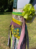 Load image into Gallery viewer, Funky Green and Purple Butterfly Fringe Purse, Ultimate Festival Fringe Bag with bright jeweled embellishments.