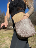 Load image into Gallery viewer, Brown and Beige Leather Pocket Belt, Grey Utility Belt, Burning Man Pocket Belt, Thigh Hip Bag