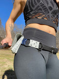 Load image into Gallery viewer, White and Blue Leather Pocket Belt, Utility Belt, Burning Man Pocket Belt, Fanny Pack