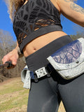 Load image into Gallery viewer, White and Blue Leather Pocket Belt, Utility Belt, Burning Man Pocket Belt, Fanny Pack