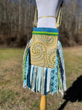 Load image into Gallery viewer, Teal and Green Fringe Purse, Festival Fringe Bag, Hippie Style Shoulder Bag, Crossbody Boho Purse