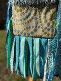 Load image into Gallery viewer, Teal and Green Bubble Print Fringe Purse, Festival Fringe Bag, Hippie Style Shoulder Bag, Crossbody Boho Purse