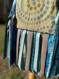 Load image into Gallery viewer, Teal and Green Bubble Fringe Purse, Festival Fringe Bag, Hippie Style Shoulder Bag, Crossbody Boho Purse