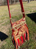 Load image into Gallery viewer, Red and Gold Fringe Purse, Festival Fringe Bag, Hippie Style Shoulder Bag, Crossbody Boho Purse