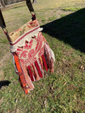 Load image into Gallery viewer, Vintage-Inspired Maroon &amp; Beige Fringe Purse - Festival Ready Boho Shoulder Bag