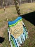 Load image into Gallery viewer, Teal and Green Fringe Purse, Festival Fringe Bag, Hippie Style Shoulder Bag, Crossbody Boho Purse