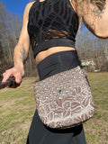 Load image into Gallery viewer, Brown and Beige Leather Pocket Belt, Grey Utility Belt, Burning Man Pocket Belt, Thigh Hip Bag