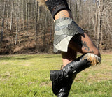 Load image into Gallery viewer, OPHELIA, Grey Silver Warrior Skirt, Leather Utility Belt, Burning Man Costume, Fairy Belt, Rave Costume, Viking Belt