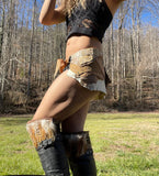 Load image into Gallery viewer, PAISLEY TEA, Beige Leather Patchwork Skirt, Steampunk Belt, Viking Costume, Warrior Belt, Burning Man Belt