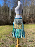 Load image into Gallery viewer, Teal and Green Bubble Print Fringe Purse, Festival Fringe Bag, Hippie Style Shoulder Bag, Crossbody Boho Purse