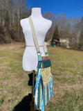 Load image into Gallery viewer, Teal and Green Bubble Fringe Purse, Festival Fringe Bag, Hippie Style Shoulder Bag, Crossbody Boho Purse