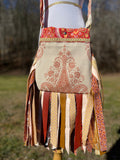 Load image into Gallery viewer, Adjustable Orange and Beige Fringe Purse, Festival Fringe Bag, Hippie Style Shoulder Bag, Crossbody Boho Purse