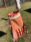 Load image into Gallery viewer, Orange and Beige Fringe Purse, Festival Fringe Bag, Hippie Style Shoulder Bag, Boho Purse