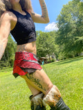 Load image into Gallery viewer, RED RAVEN, Sexy Red and Black Leather Skirt, Leather Utility Belt, Burning Man Skirt, Pirate Costume, Rave Costume, Viking Belt